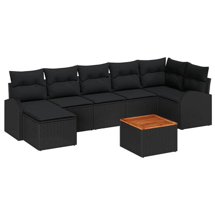 Havesofa Sæt med opbevaring 8 pcs Sort polyrattan