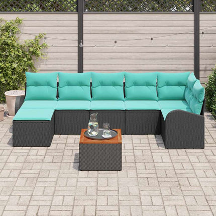 Havesofa Sæt med opbevaring 8 pcs Sort og turkis polyrattan