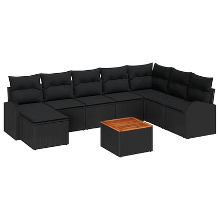 Havesofa Sæt med opbevaring 9 pcs Sort polyrattan