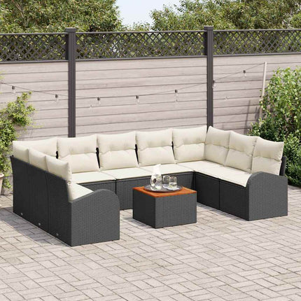 Havesofa Sæt med opbevaring 10 pcs Sort og Cream polyrattan
