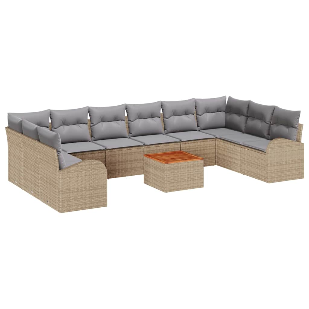 Havesofa Sæt med opbevaring 11 pcs Beige og lys grå polyrattan