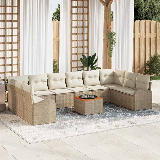 Havesofa Sæt 11 stk. Beige og creme polyrattan