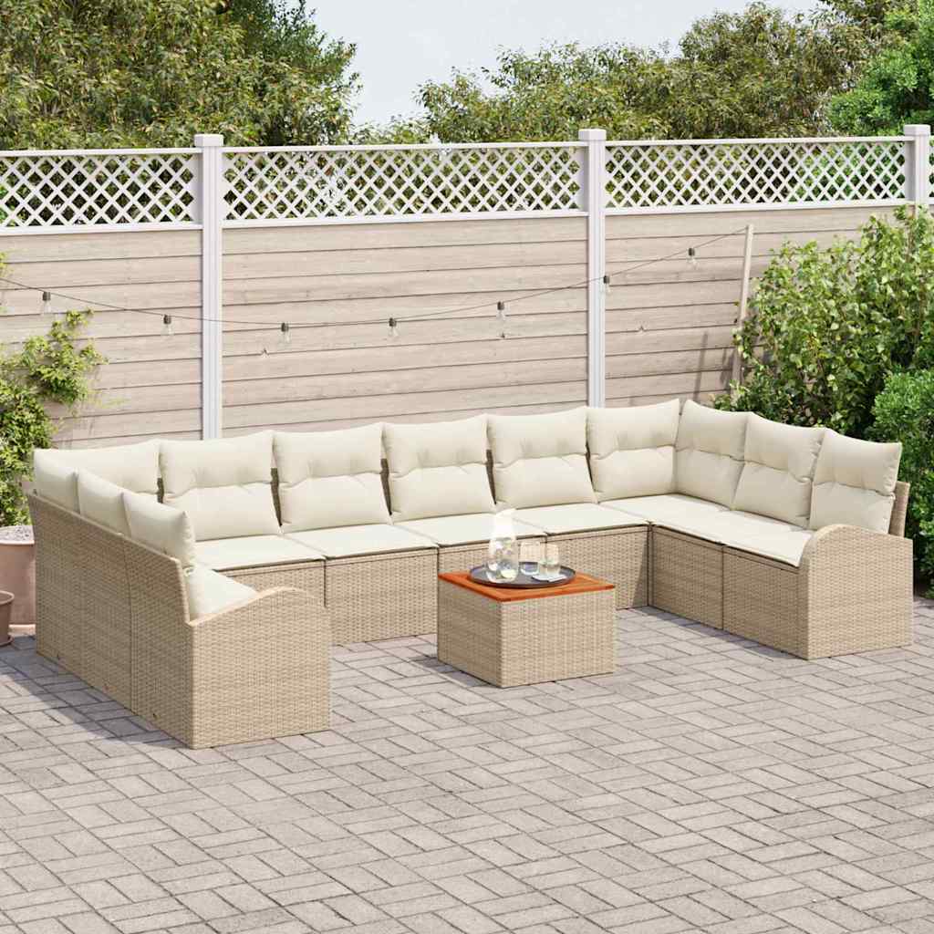 Havesofa Sæt med opbevaring 11 pcs Beige og creme polyrattan
