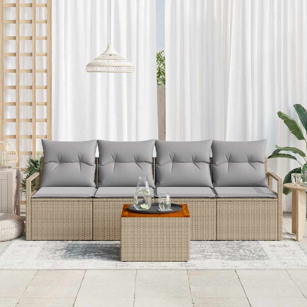 Havesofa Sæt med opbevaring 5 pcs Beige og lys grå polyrattan