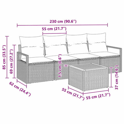 Havesofa Sæt med opbevaring 5 pcs Sort polyrattan