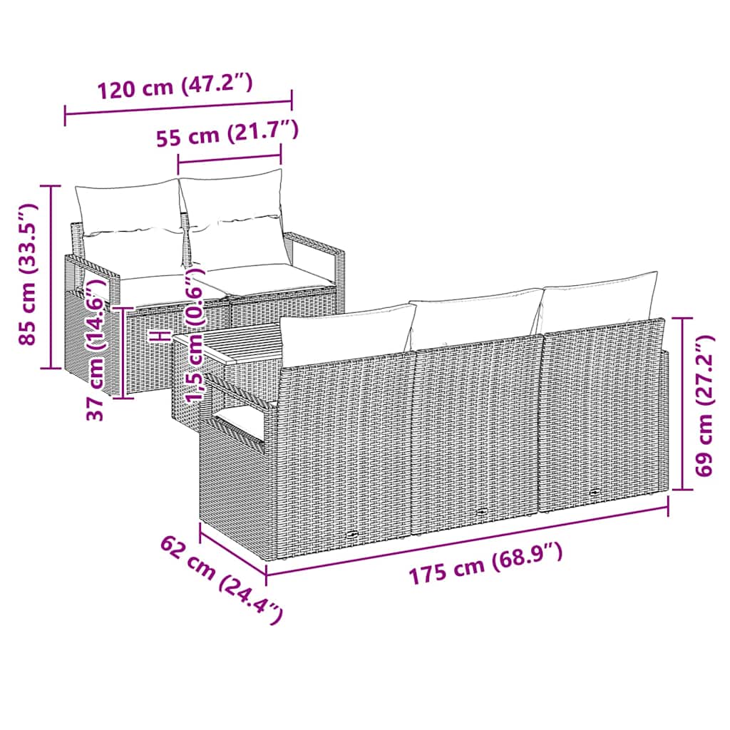 Havesofa Sæt med opbevaring 6 pcs Grå polyrattan