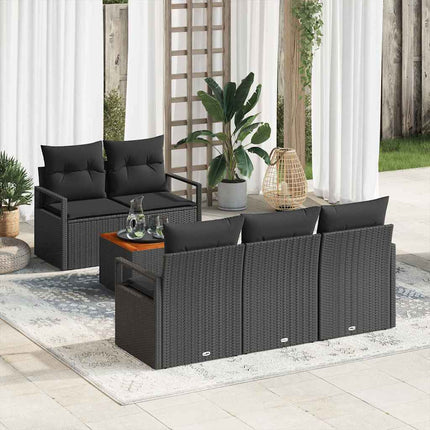Havesofa Sæt med opbevaring 6 pcs Sort polyrattan