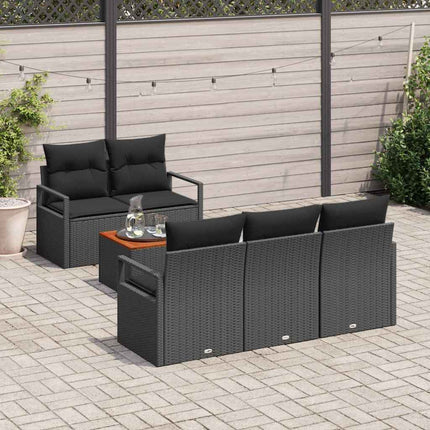 Havesofa Sæt med opbevaring 6 pcs Sort polyrattan