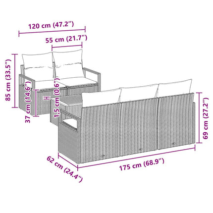 Havesofa Sæt med opbevaring 6 pcs Sort polyrattan