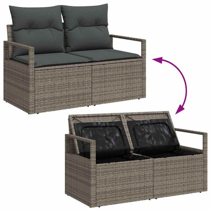 Havesofa Sæt med opbevaring 9 pcs Grå polyrattan