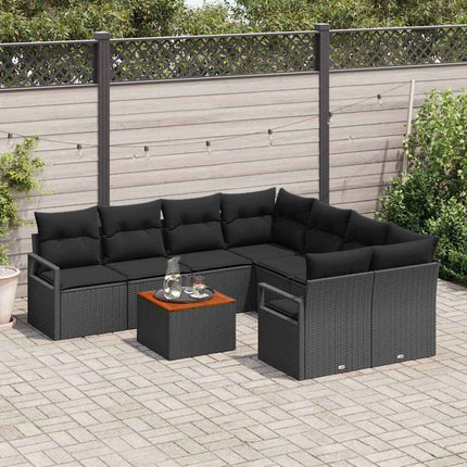 Havesofa Sæt med opbevaring 9 pcs Sort polyrattan