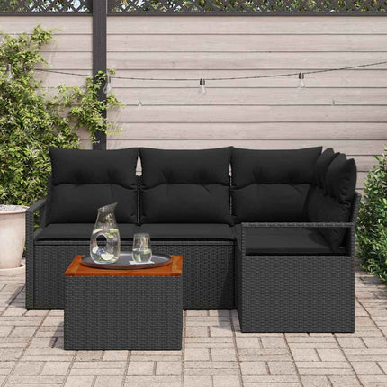 Havesofa Sæt med opbevaring 5 pcs Sort polyrattan