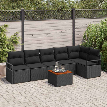Havesofa Sæt 7 stk. Sort polyrattan