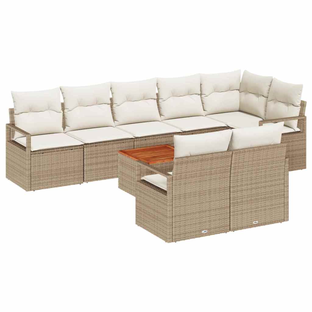 Havesofa Sæt med opbevaring 9 pcs Beige og creme polyrattan