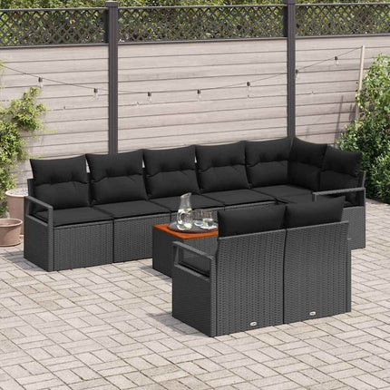 Havesofa Sæt med opbevaring 9 pcs Sort polyrattan
