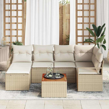 Havesofa Sæt 7 stk. Beige og creme polyrattan