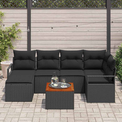 Havesofa Sæt med opbevaring 7 pcs Sort polyrattan