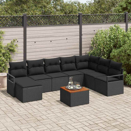 Havesofa Sæt med opbevaring 9 pcs Sort polyrattan