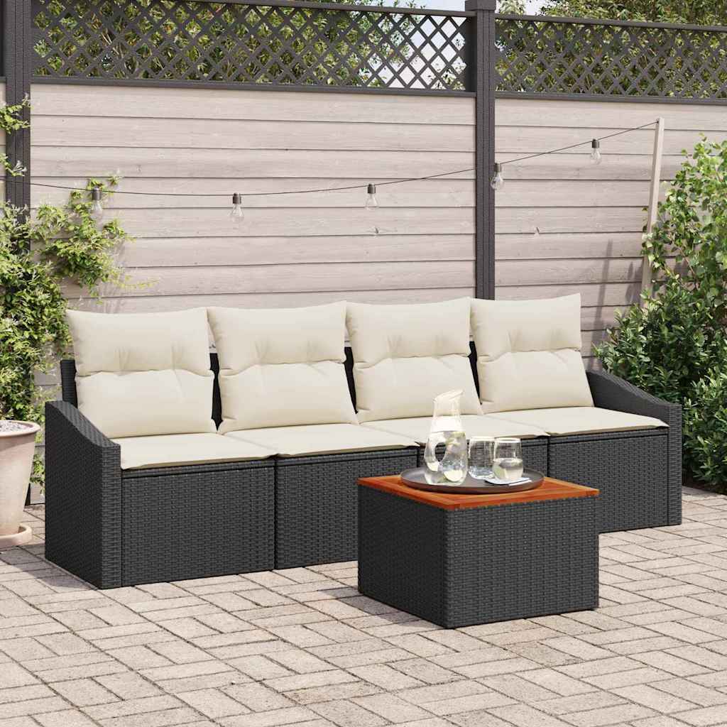 Havesofa Sæt med opbevaring 5 pcs Sort og Cream polyrattan
