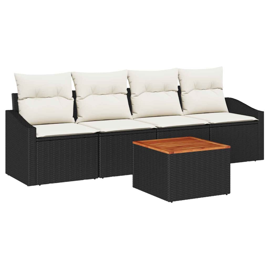 Havesofa Sæt med opbevaring 5 pcs Sort og Cream polyrattan