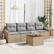 Havesofa Sæt med opbevaring 5 pcs Beige og lys grå polyrattan
