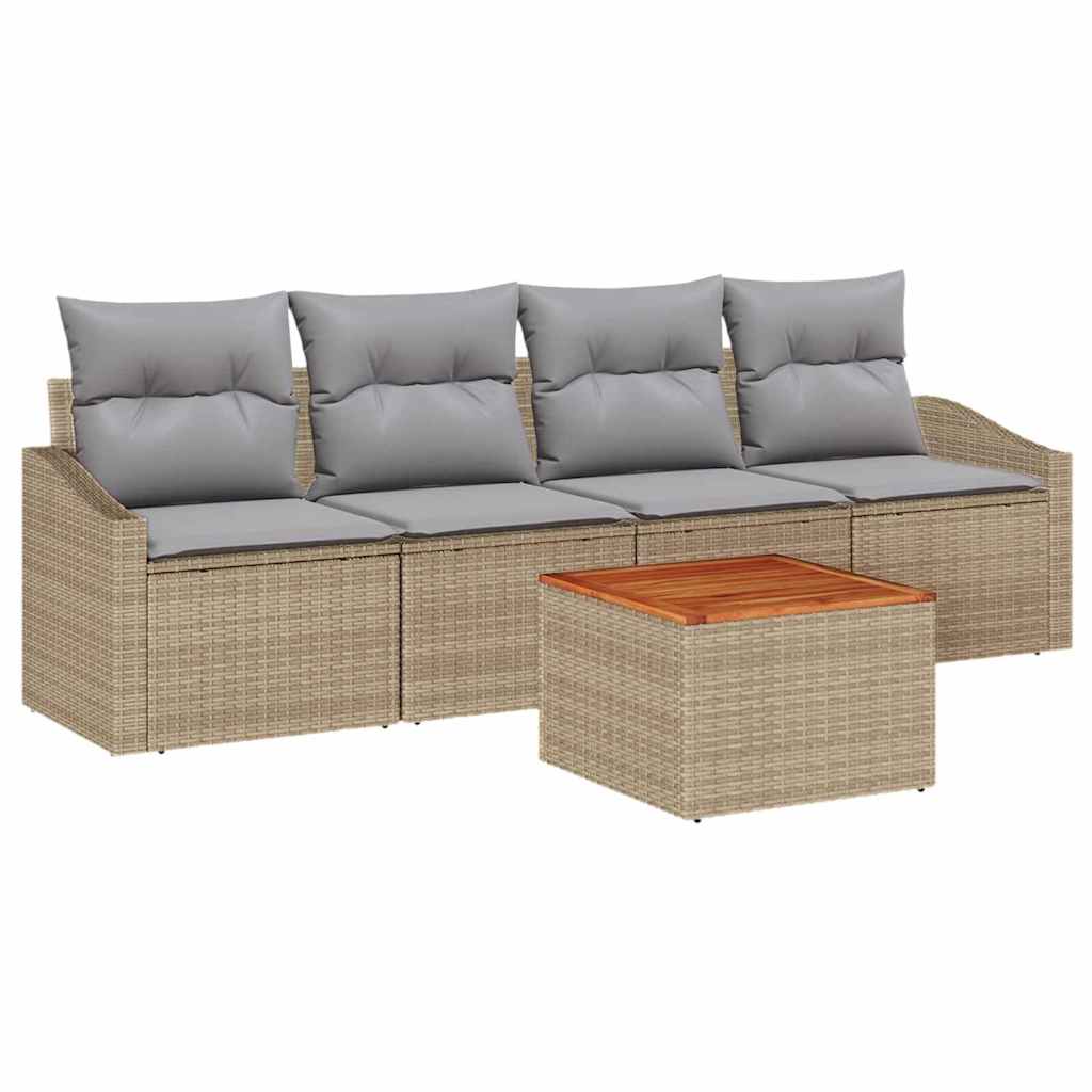 Havesofa Sæt med opbevaring 5 pcs Beige og lys grå polyrattan
