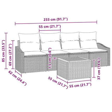 Havesofa Sæt med opbevaring 5 pcs Sort polyrattan