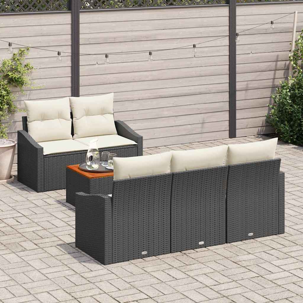 Havesofa Sæt med opbevaring 6 pcs Sort og Cream polyrattan