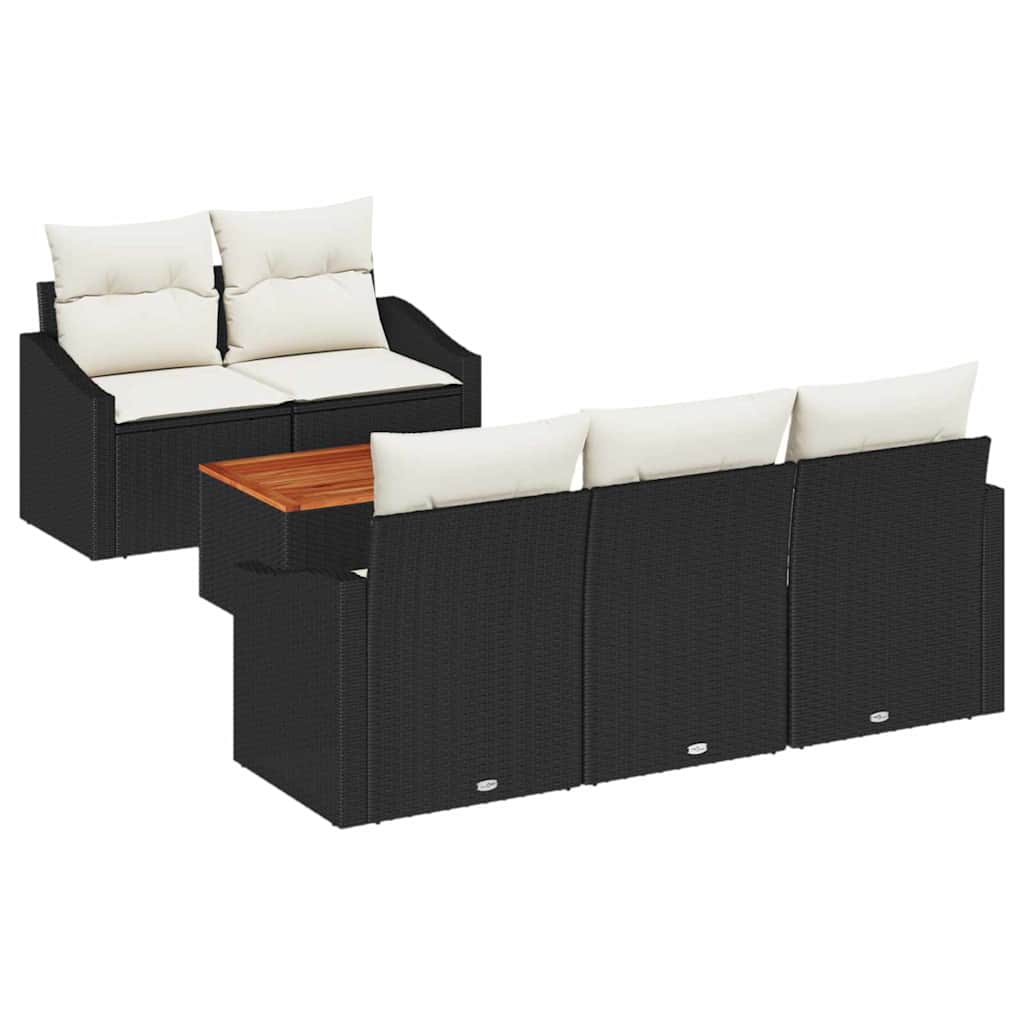 Havesofa Sæt med opbevaring 6 pcs Sort og Cream polyrattan