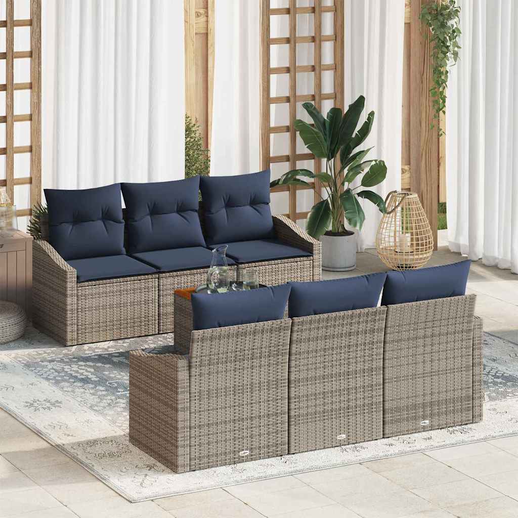 Havesofa Sæt med opbevaring 7 pcs Grå og Marineblå polyrattan