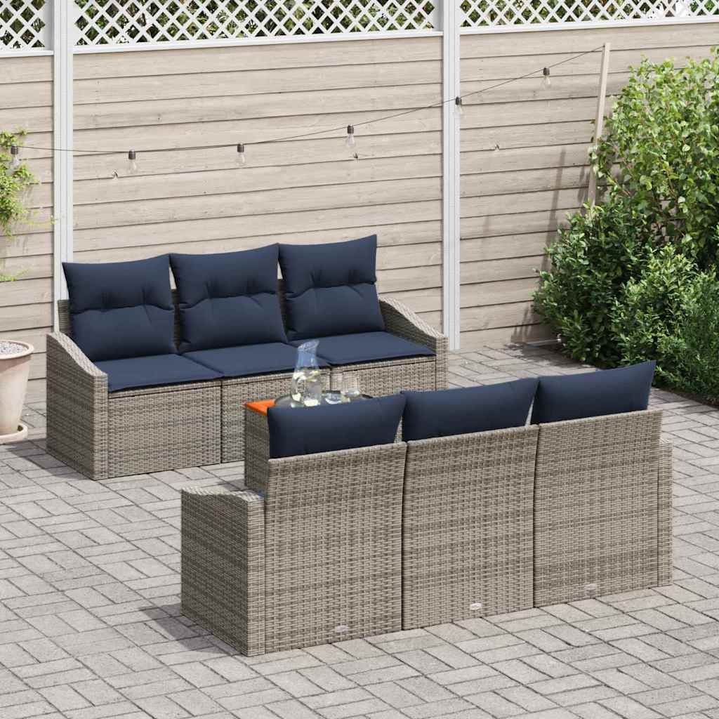 Havesofa Sæt med opbevaring 7 pcs Grå og Marineblå polyrattan