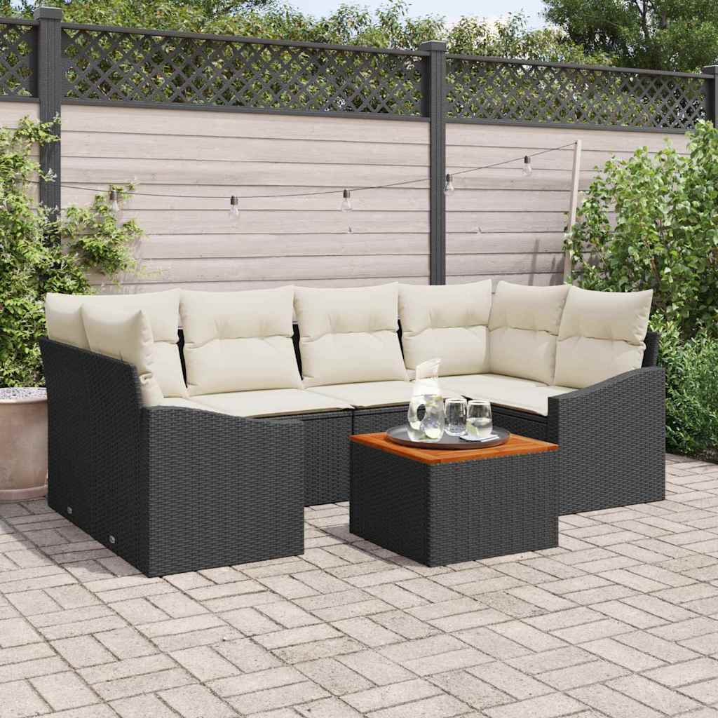 Havesofa Sæt med opbevaring 7 pcs Sort og Cream polyrattan