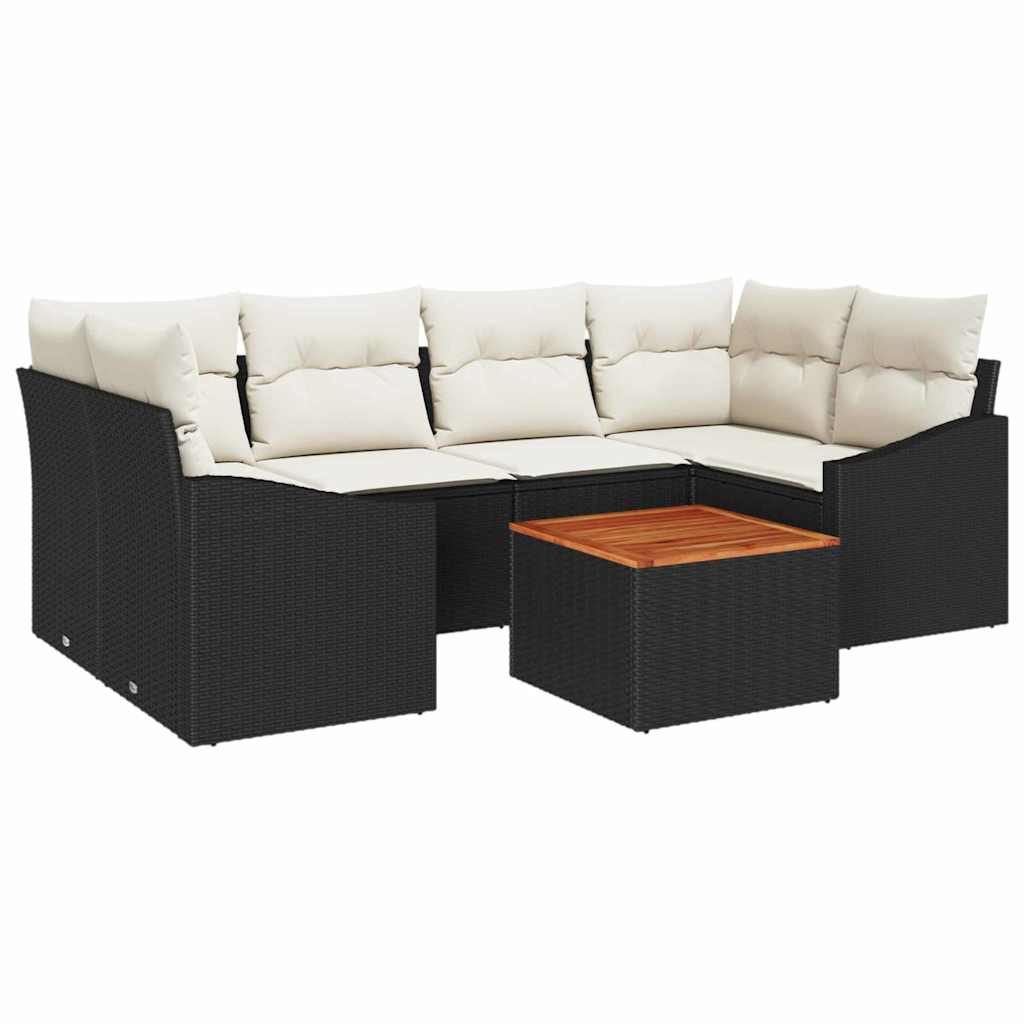 Havesofa Sæt med opbevaring 7 pcs Sort og Cream polyrattan