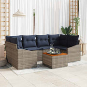 Havesofa Sæt med opbevaring 7 pcs Grå og Marineblå polyrattan