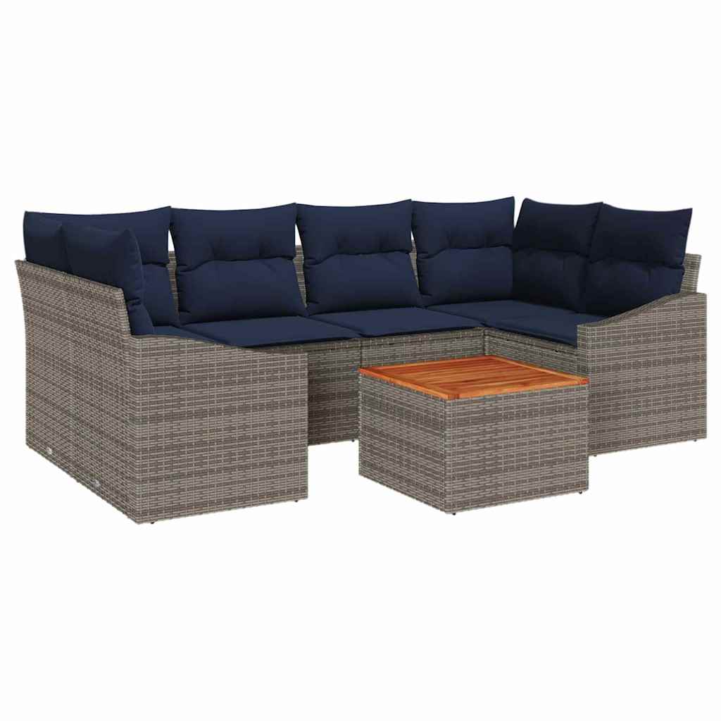 Havesofa Sæt med opbevaring 7 pcs Grå og Marineblå polyrattan