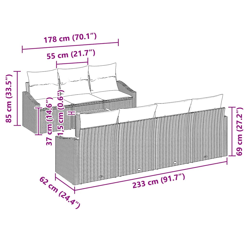 Havesofa Sæt med opbevaring 8 pcs Grå polyrattan