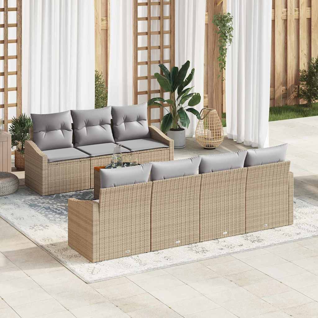 Havesofa Sæt med opbevaring 8 pcs Beige og lys grå polyrattan
