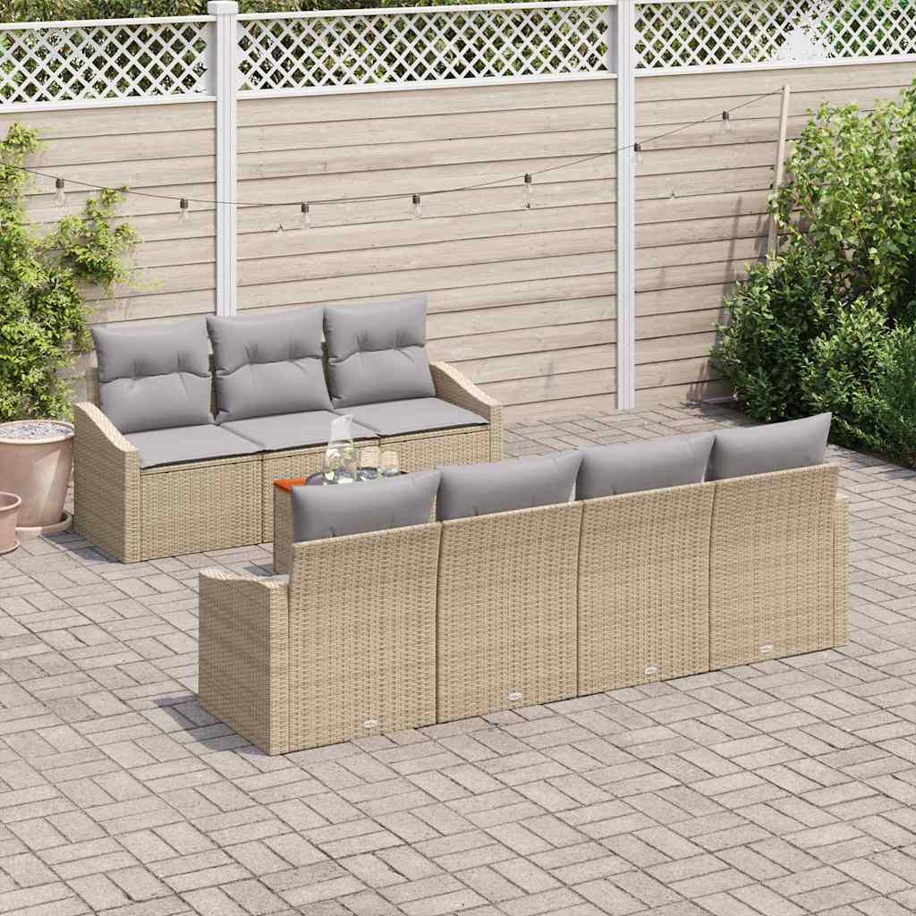 Havesofa Sæt med opbevaring 8 pcs Beige og lys grå polyrattan