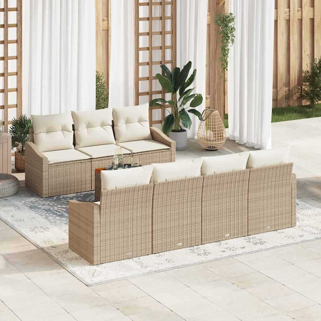 Havesofa Sæt med opbevaring 8 pcs Beige og creme polyrattan