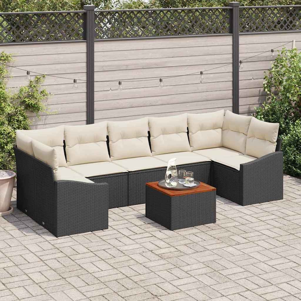 Havesofa Sæt med opbevaring 8 pcs Sort og Cream polyrattan