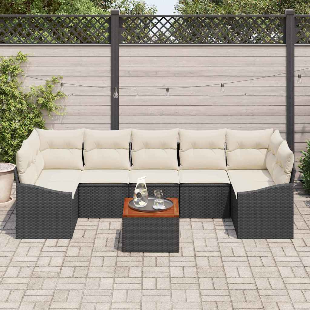 Havesofa Sæt med opbevaring 8 pcs Sort og Cream polyrattan