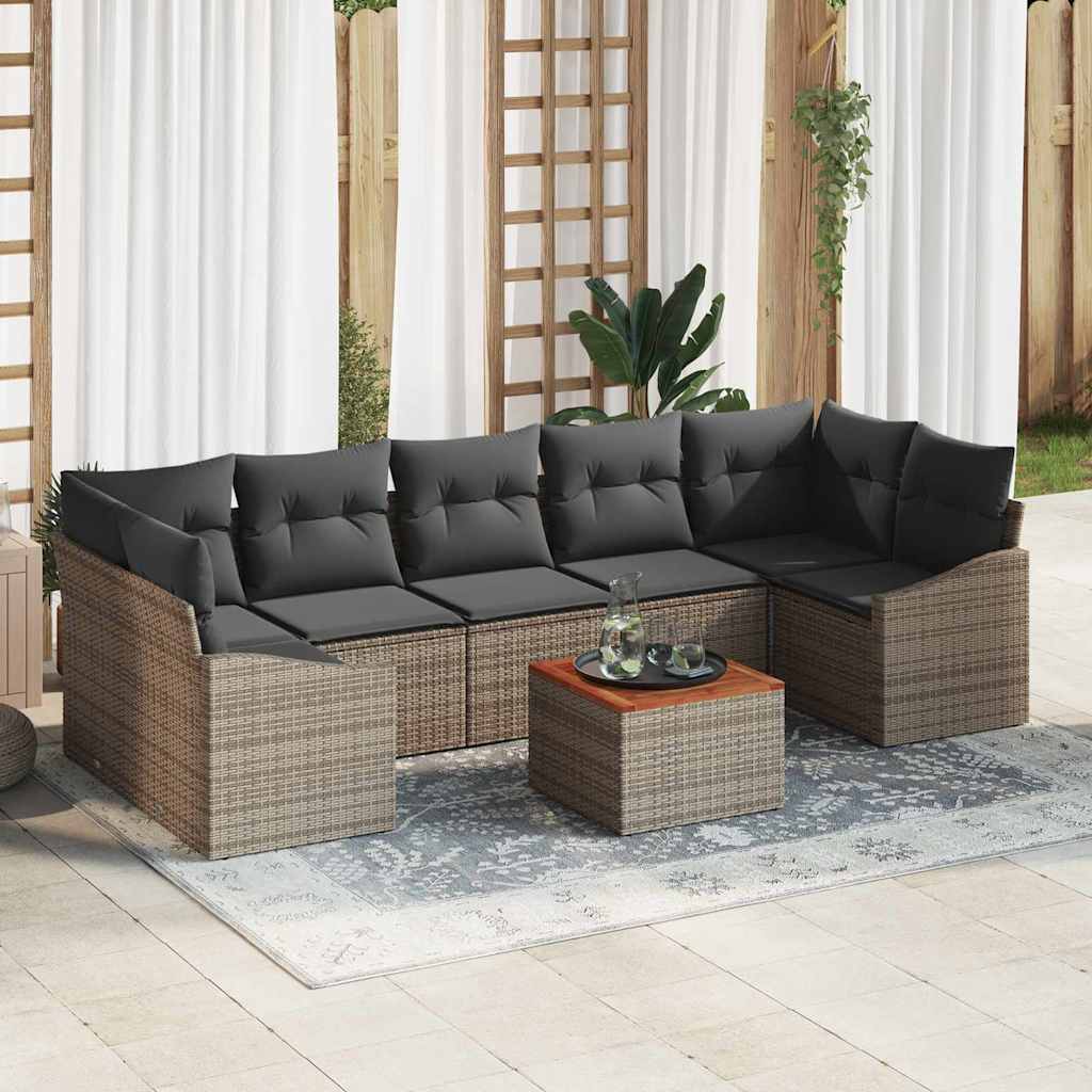 Havesofa Sæt med opbevaring 8 pcs Grå polyrattan