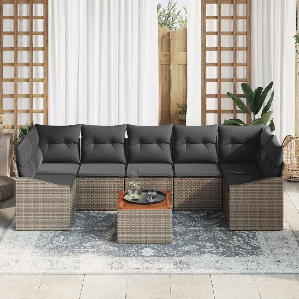 Havesofa Sæt med opbevaring 8 pcs Grå polyrattan