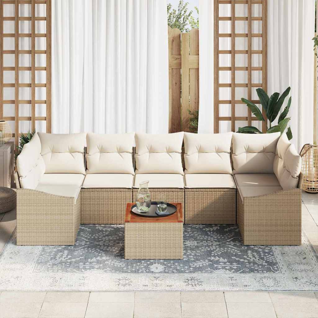 Havesofa Sæt med opbevaring 8 pcs Beige og creme polyrattan