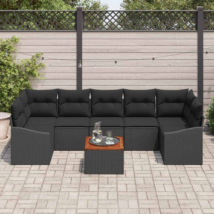 Havesofa Sæt med opbevaring 8 pcs Sort polyrattan