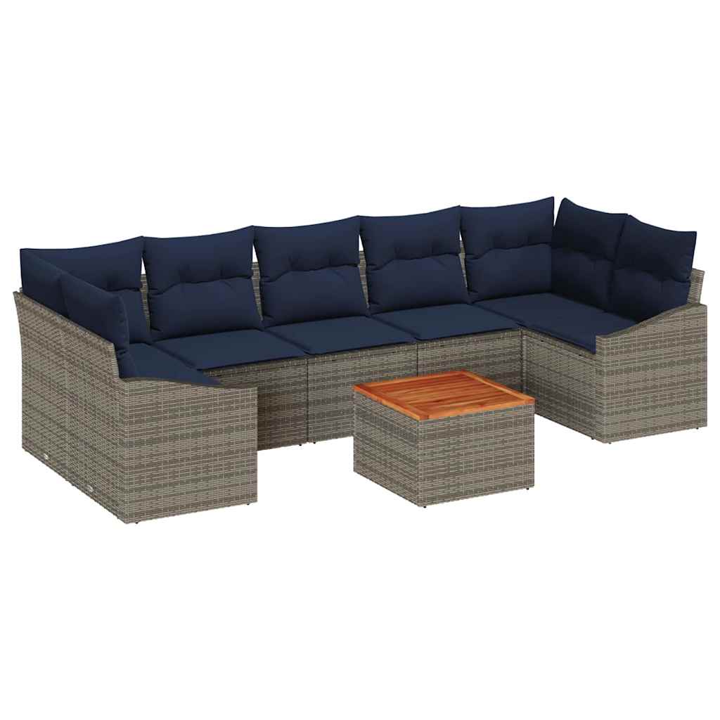 Havesofa Sæt med opbevaring 8 pcs Grå og Marineblå polyrattan