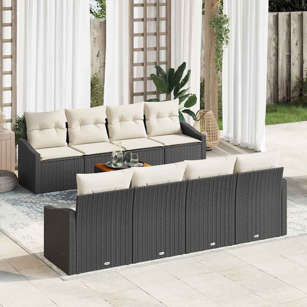 Havesofa Sæt med opbevaring 9 pcs Sort og Cream polyrattan