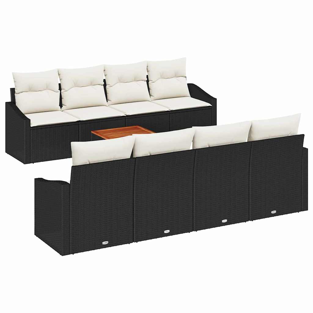 Havesofa Sæt med opbevaring 9 pcs Sort og Cream polyrattan