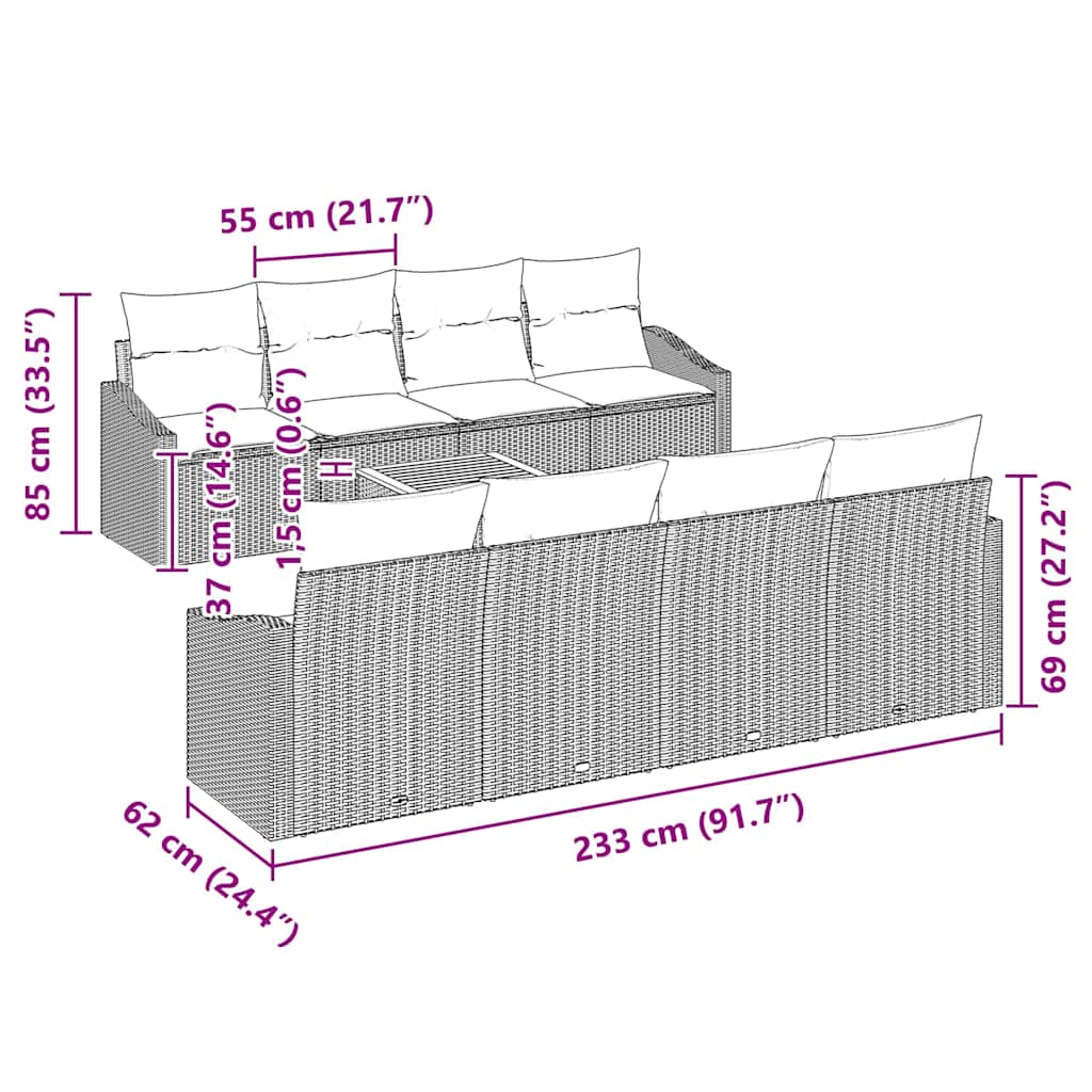 Havesofa Sæt med opbevaring 9 pcs Sort og Cream polyrattan