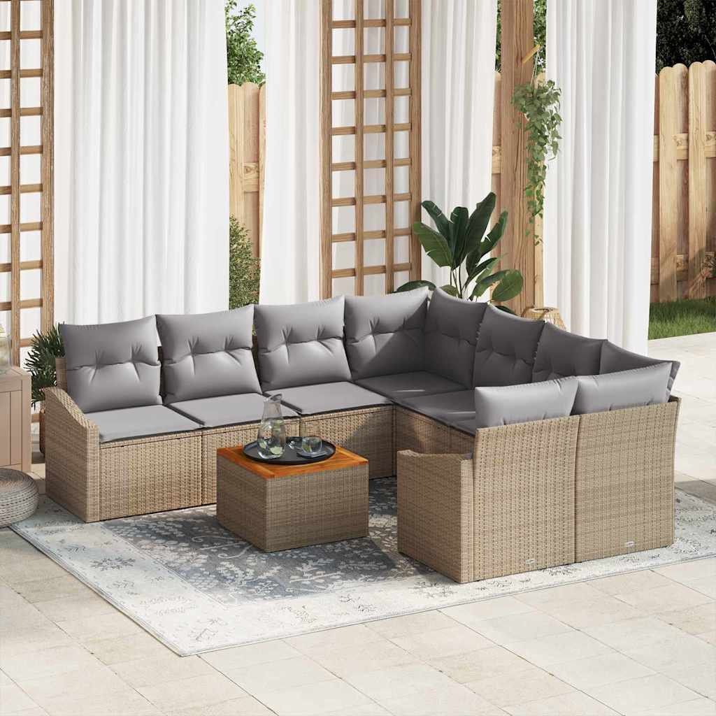 Havesofa Sæt med opbevaring 9 pcs Beige og lys grå polyrattan